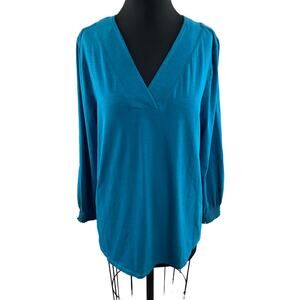 NWT Soft Surroundings Blue Julieann Tunic Cotton Blend Long Sleeve V-Neck Sz XL